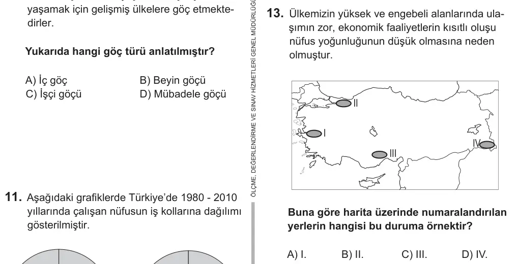 7. Sınıf Sosyal Bilgiler 2018 İOKBS Bursluluk Sınavı 13. Soru görseli