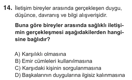 7. Sınıf Sosyal Bilgiler 2018 İOKBS Bursluluk Sınavı 14. Soru görseli