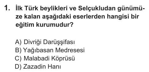 7. Sınıf Sosyal Bilgiler 2018 İOKBS Bursluluk Sınavı 1. Soru görseli