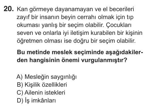 7. Sınıf Sosyal Bilgiler 2018 İOKBS Bursluluk Sınavı 20. Soru görseli (1/2)