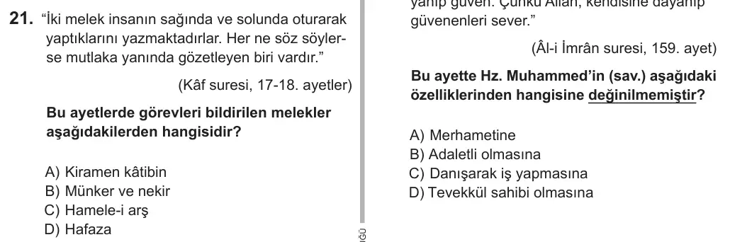 7. Sınıf Sosyal Bilgiler 2018 İOKBS Bursluluk Sınavı 21. Soru görseli