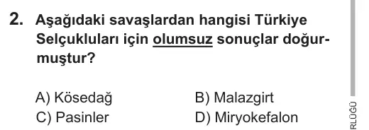 7. Sınıf Sosyal Bilgiler 2018 İOKBS Bursluluk Sınavı 2. Soru görseli