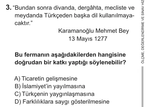 7. Sınıf Sosyal Bilgiler 2018 İOKBS Bursluluk Sınavı 3. Soru görseli