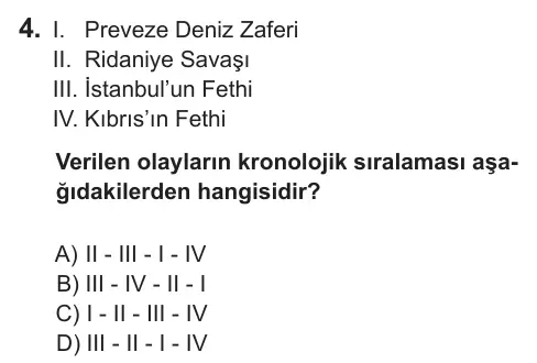 7. Sınıf Sosyal Bilgiler 2018 İOKBS Bursluluk Sınavı 4. Soru görseli