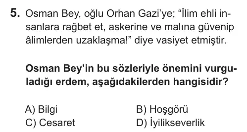 7. Sınıf Sosyal Bilgiler 2018 İOKBS Bursluluk Sınavı 5. Soru görseli