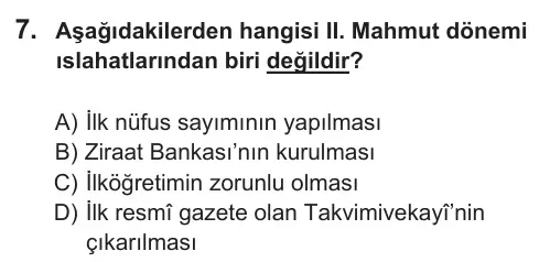 7. Sınıf Sosyal Bilgiler 2018 İOKBS Bursluluk Sınavı 7. Soru görseli