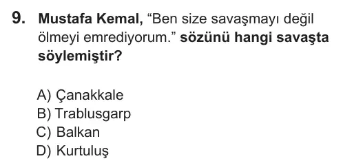 7. Sınıf Sosyal Bilgiler 2018 İOKBS Bursluluk Sınavı 9. Soru görseli