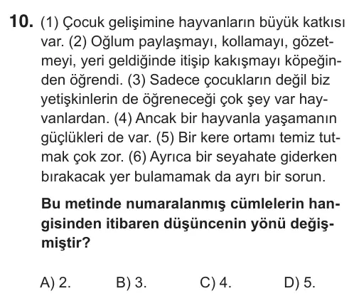7. Sınıf Türkçe 2018 İOKBS Bursluluk Sınavı 10. Soru görseli