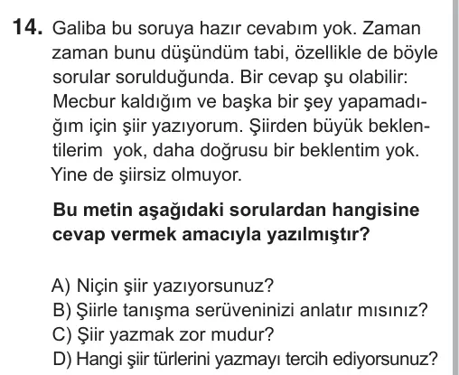 7. Sınıf Türkçe 2018 İOKBS Bursluluk Sınavı 14. Soru görseli