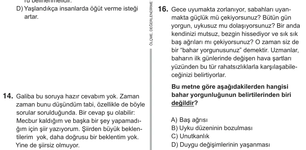 7. Sınıf Türkçe 2018 İOKBS Bursluluk Sınavı 16. Soru görseli