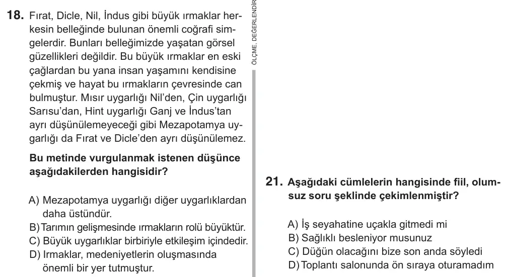 7. Sınıf Türkçe 2018 İOKBS Bursluluk Sınavı 18. Soru görseli