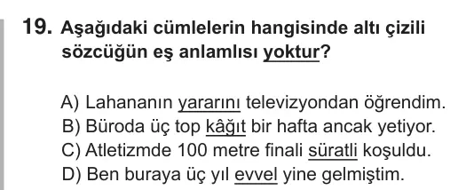 7. Sınıf Türkçe 2018 İOKBS Bursluluk Sınavı 19. Soru görseli