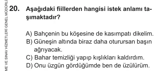 7. Sınıf Türkçe 2018 İOKBS Bursluluk Sınavı 20. Soru görseli