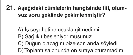 7. Sınıf Türkçe 2018 İOKBS Bursluluk Sınavı 21. Soru görseli