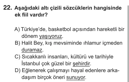 7. Sınıf Türkçe 2018 İOKBS Bursluluk Sınavı 22. Soru görseli