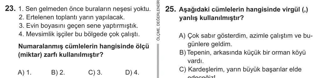 7. Sınıf Türkçe 2018 İOKBS Bursluluk Sınavı 23. Soru görseli