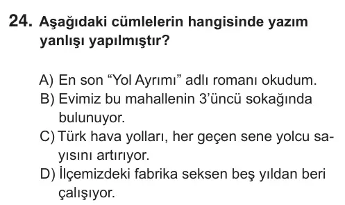 7. Sınıf Türkçe 2018 İOKBS Bursluluk Sınavı 24. Soru görseli