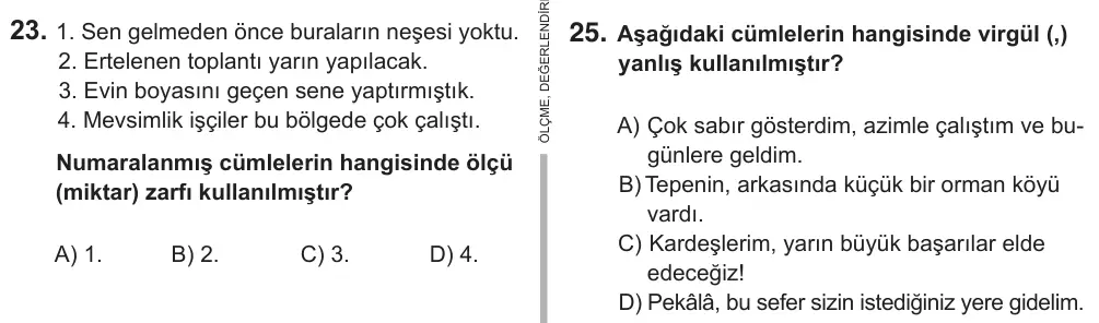 7. Sınıf Türkçe 2018 İOKBS Bursluluk Sınavı 25. Soru görseli