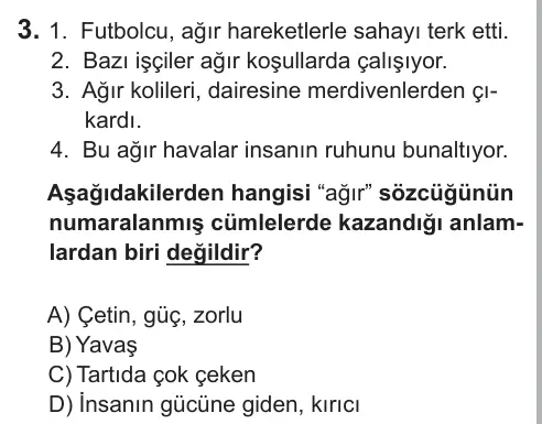 7. Sınıf Türkçe 2018 İOKBS Bursluluk Sınavı 3. Soru görseli