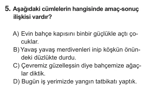 7. Sınıf Türkçe 2018 İOKBS Bursluluk Sınavı 5. Soru görseli
