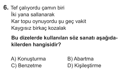 7. Sınıf Türkçe 2018 İOKBS Bursluluk Sınavı 6. Soru görseli