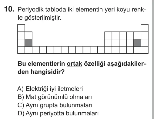 8. Sınıf Fen Bilimleri 2018 İOKBS Bursluluk Sınavı 10. Soru görseli