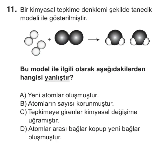 8. Sınıf Fen Bilimleri 2018 İOKBS Bursluluk Sınavı 11. Soru görseli