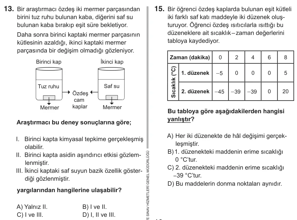8. Sınıf Fen Bilimleri 2018 İOKBS Bursluluk Sınavı 13. Soru görseli