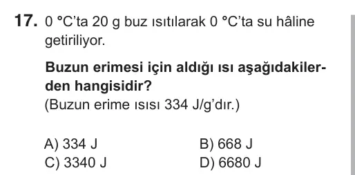 8. Sınıf Fen Bilimleri 2018 İOKBS Bursluluk Sınavı 17. Soru görseli