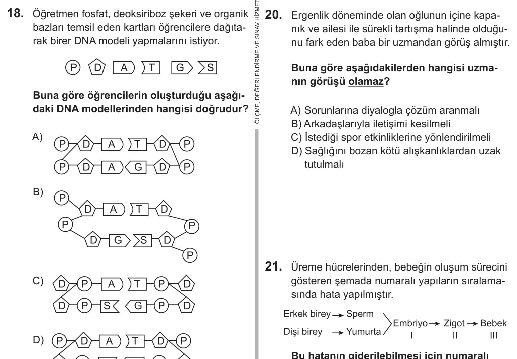 8. Sınıf Fen Bilimleri 2018 İOKBS Bursluluk Sınavı 18. Soru görseli