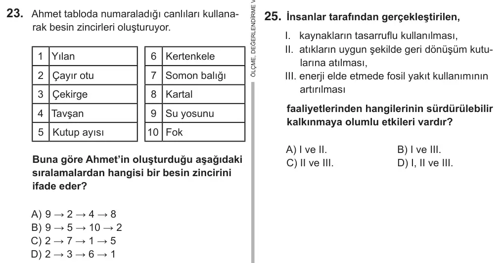 8. Sınıf Fen Bilimleri 2018 İOKBS Bursluluk Sınavı 23. Soru görseli