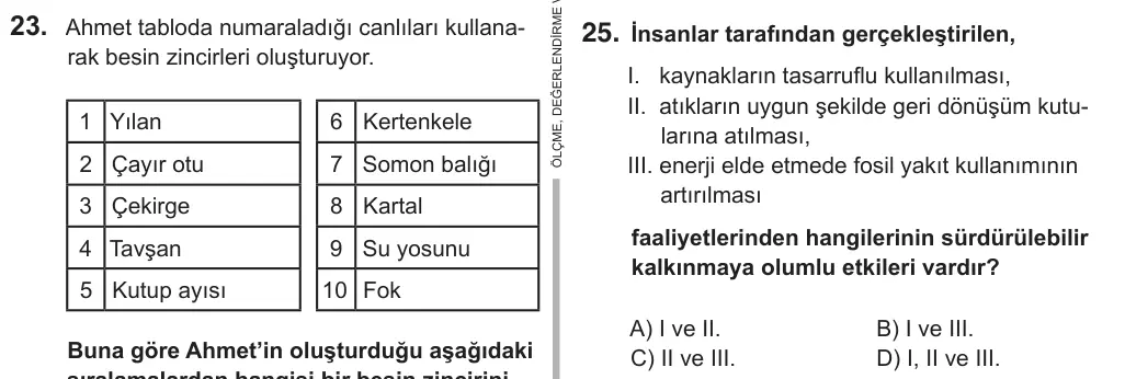 8. Sınıf Fen Bilimleri 2018 İOKBS Bursluluk Sınavı 25. Soru görseli
