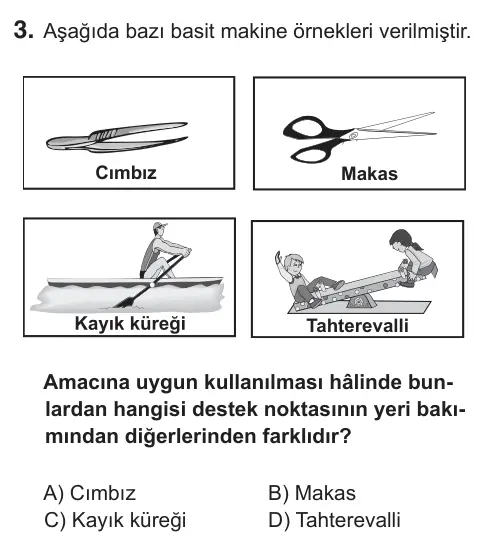 8. Sınıf Fen Bilimleri 2018 İOKBS Bursluluk Sınavı 3. Soru görseli