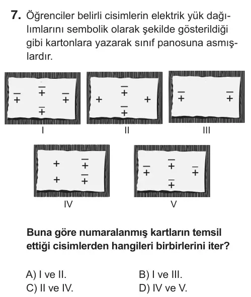 8. Sınıf Fen Bilimleri 2018 İOKBS Bursluluk Sınavı 7. Soru görseli