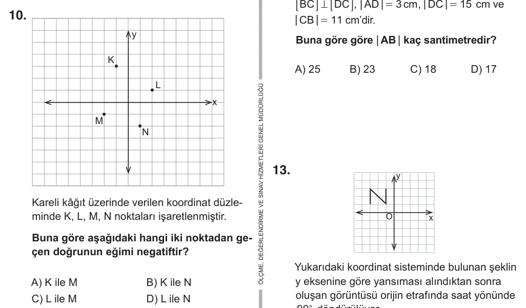 8. Sınıf Matematik 2018 İOKBS Bursluluk Sınavı 10. Soru görseli
