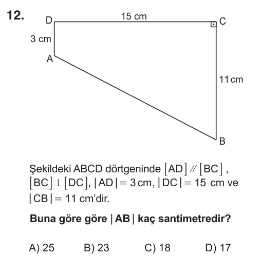 8. Sınıf Matematik 2018 İOKBS Bursluluk Sınavı 12. Soru görseli