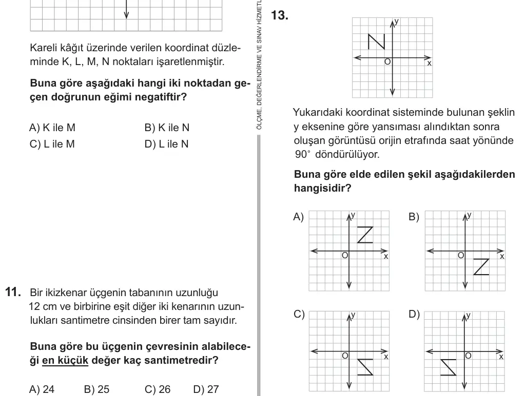 8. Sınıf Matematik 2018 İOKBS Bursluluk Sınavı 13. Soru görseli