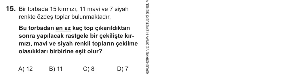 8. Sınıf Matematik 2018 İOKBS Bursluluk Sınavı 15. Soru görseli