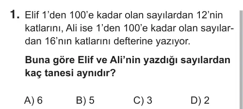 8. Sınıf Matematik 2018 İOKBS Bursluluk Sınavı 1. Soru görseli