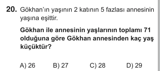 8. Sınıf Matematik 2018 İOKBS Bursluluk Sınavı 20. Soru görseli