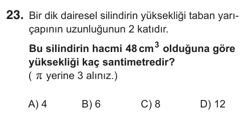 8. Sınıf Matematik 2018 İOKBS Bursluluk Sınavı 23. Soru görseli