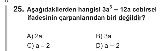 8. Sınıf Matematik 2018 İOKBS Bursluluk Sınavı 25. Soru görseli