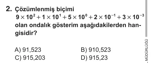 8. Sınıf Matematik 2018 İOKBS Bursluluk Sınavı 2. Soru görseli