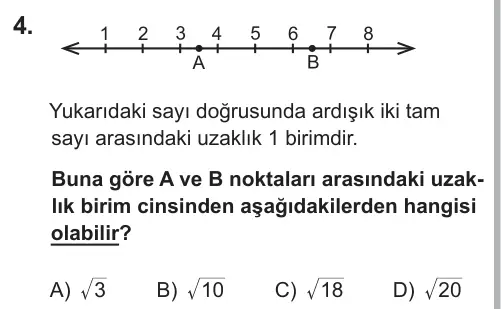 8. Sınıf Matematik 2018 İOKBS Bursluluk Sınavı 4. Soru görseli