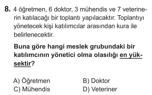 8. Sınıf Matematik 2018 İOKBS Bursluluk Sınavı 8. Soru görseli
