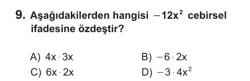 8. Sınıf Matematik 2018 İOKBS Bursluluk Sınavı 9. Soru görseli