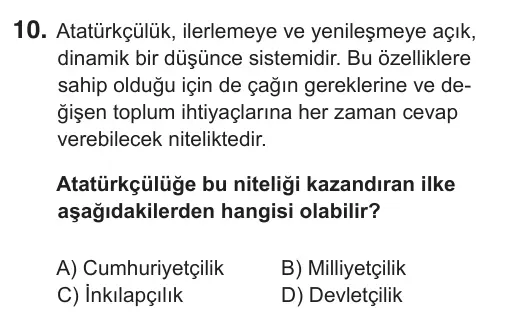 8. Sınıf Sosyal Bilgiler 2018 İOKBS Bursluluk Sınavı 10. Soru görseli