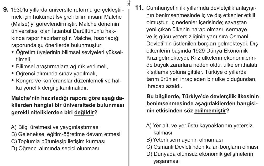 8. Sınıf Sosyal Bilgiler 2018 İOKBS Bursluluk Sınavı 11. Soru görseli