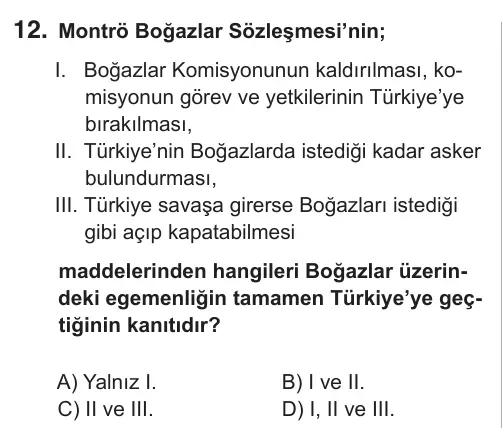 8. Sınıf Sosyal Bilgiler 2018 İOKBS Bursluluk Sınavı 12. Soru görseli
