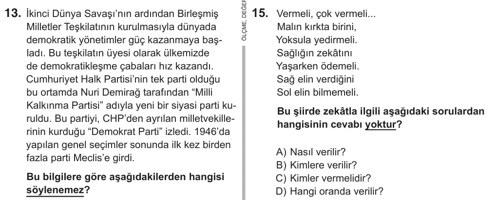8. Sınıf Sosyal Bilgiler 2018 İOKBS Bursluluk Sınavı 15. Soru görseli